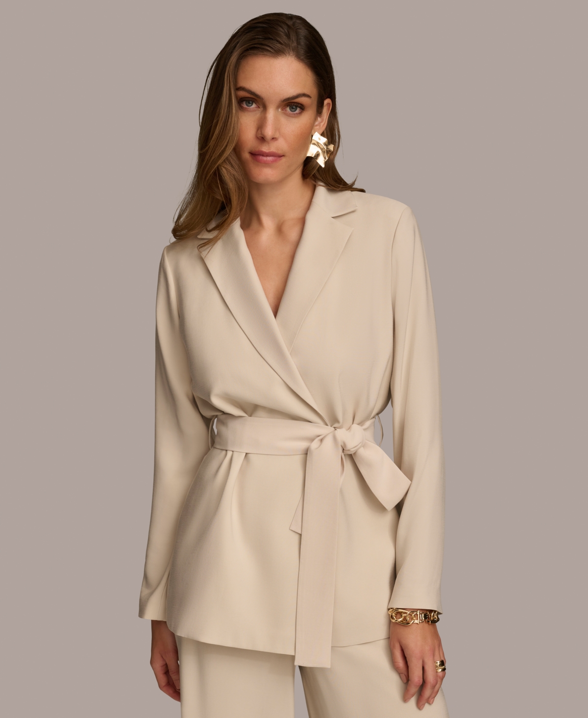 Donna Karan Women's Unstructured Belted Blazer - Sand