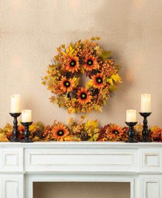 6ft Fall Sunflower, Maple Leaf and Berry Garland