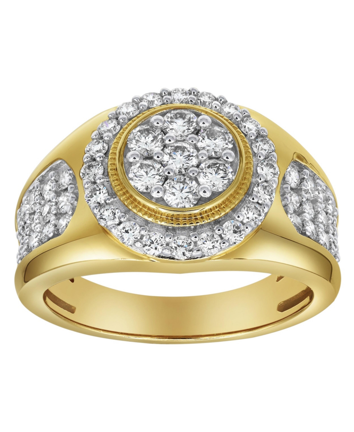 Heavyweight Natural Certified Diamond 1.51 cttw Round Cut 14k Yellow Gold Statement Ring for Men - Yellow