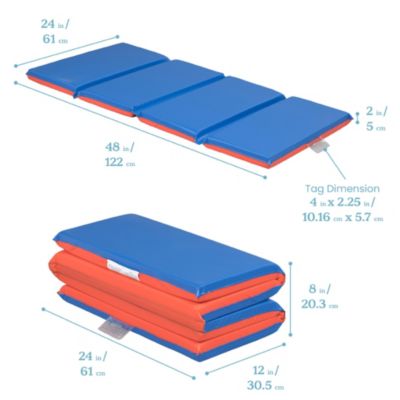 RestZone Premium Folding Rest Mat, 4-Section, 2in, Blue/Red, 5-Pack