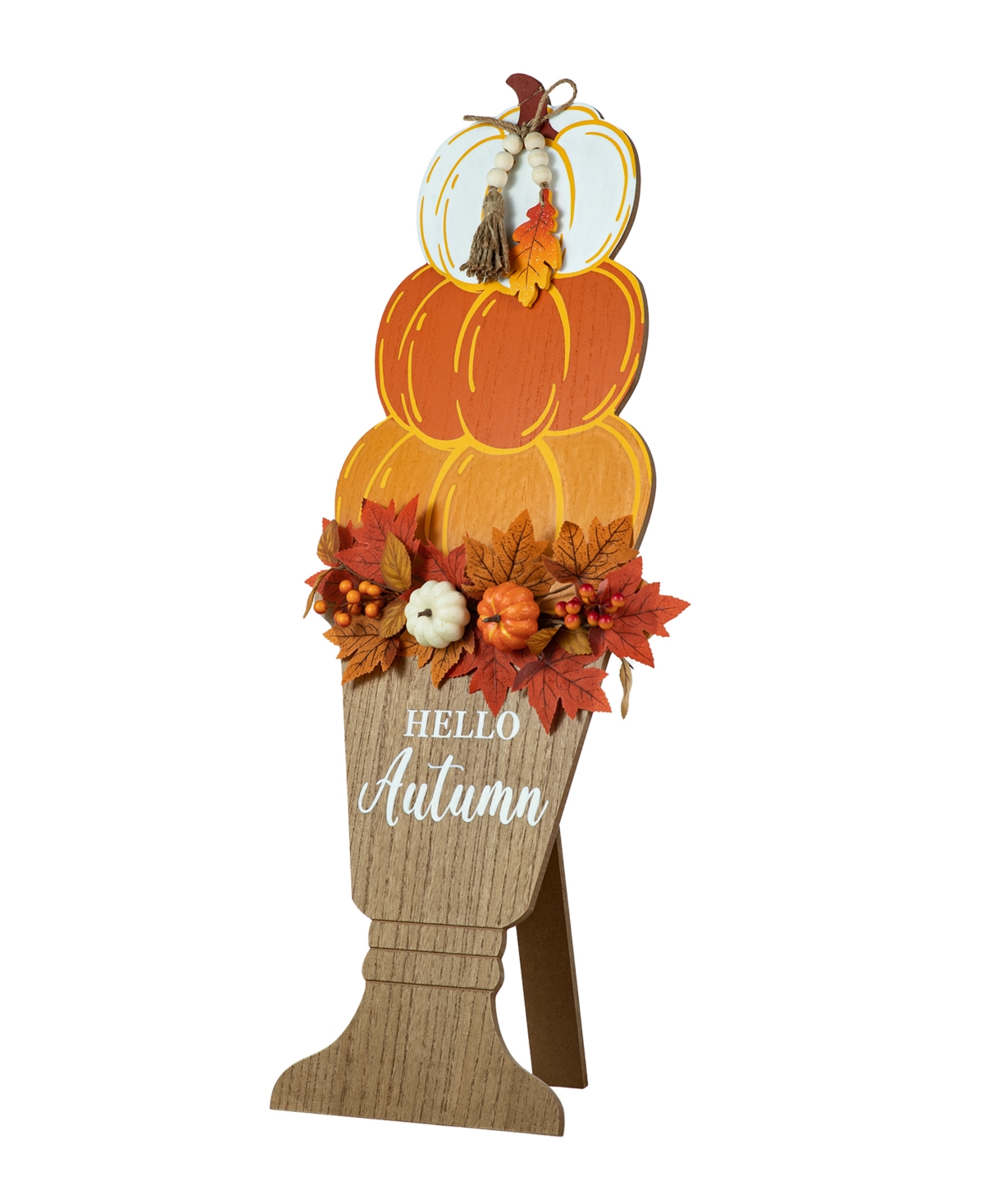 36"H Fall Wooden Stacked Pumpkin with Urn Porch Decor - Multi