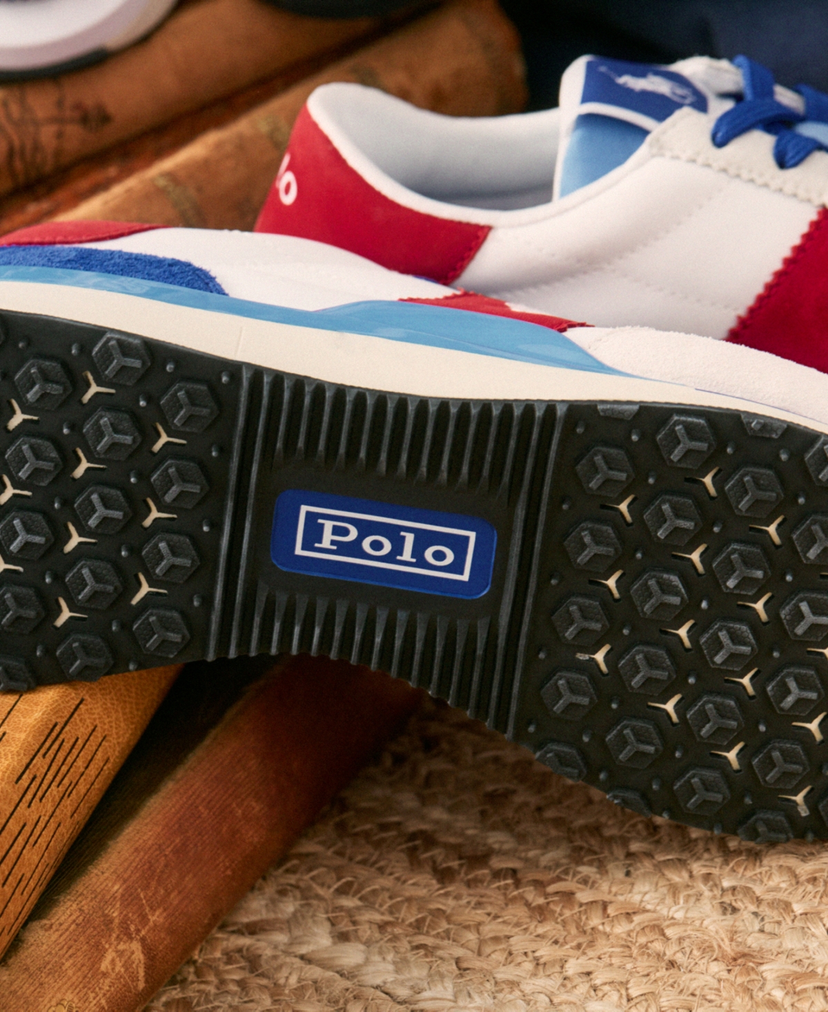 Polo Ralph Lauren Men's Train 89 Paneled Lace-Up Sneakers -blue/red