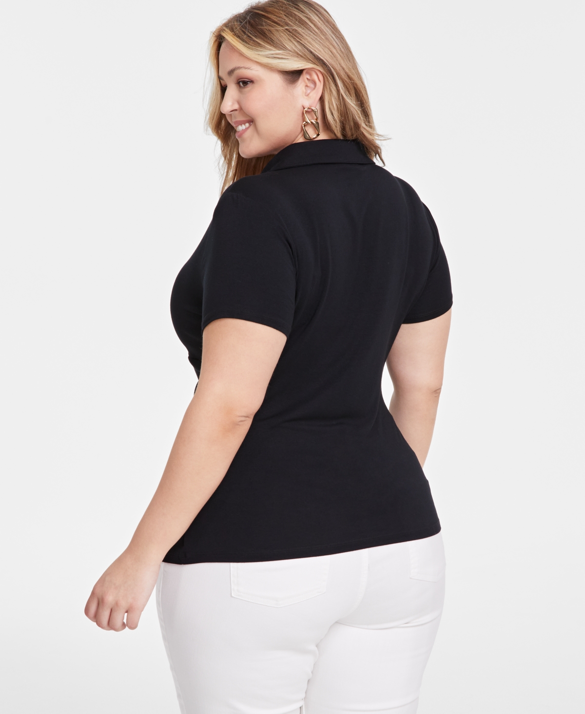 I.n.c. International Concepts Plus Size Twist-Front Collared Top, Created for Macy's