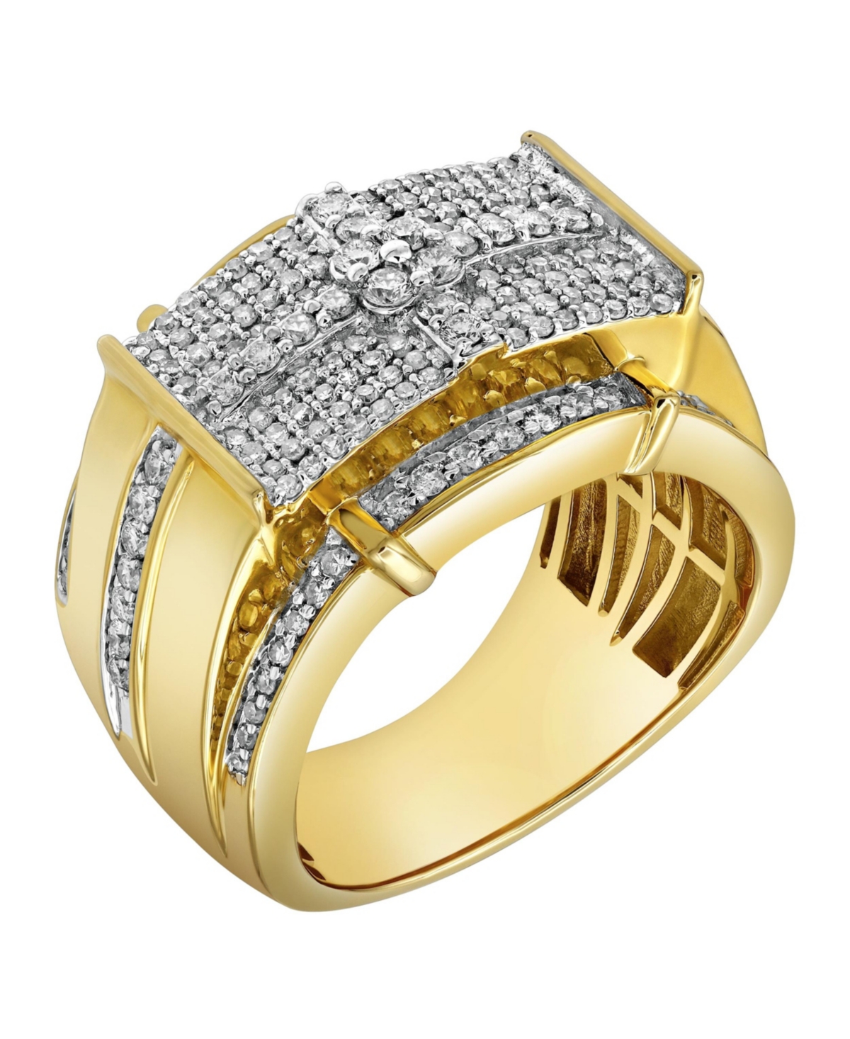 Banner of Bling Natural Certified Diamond 1.24 cttw Round Cut 14k Yellow Gold Statement Ring for Men - Yellow