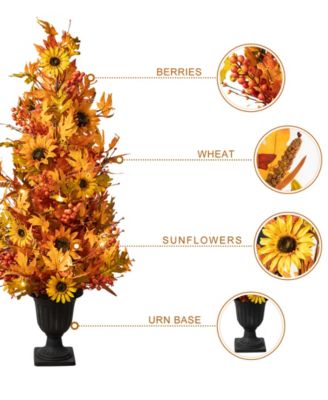 48"H Fall Lighted Maple Leaf and Sunflower Urn Porch Tree with Timer