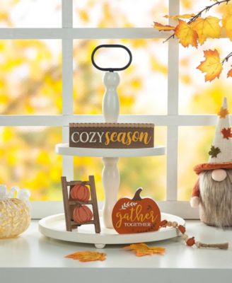 10.75"L Set of 4 Fall Wooden Word Signs Tiered Tray Table D&eacute;cor