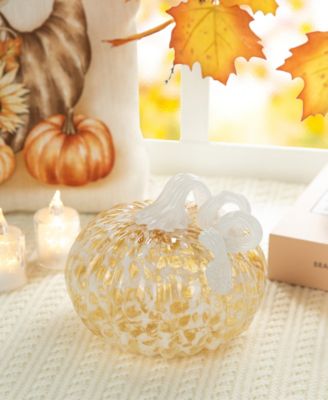 6"D Fall Amber Dots Round Glass Pumpkin