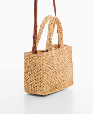 【関税込み】Viscose Ivy shoulder bag with rafia effect Raffia-effect shoulder bag - Women | MANGO OUTLET USA