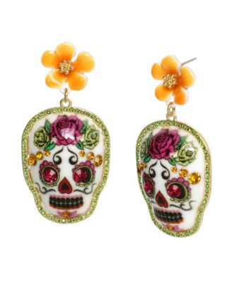Betsey Johnson Orecchini A Goccia Con Teschio E Pavé – Dark Shadows, Glamour E Rock