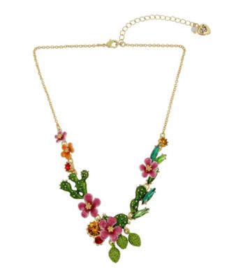 Betsey Johnson Faux Stone Tropical Flower Bib Necklace - Macy's