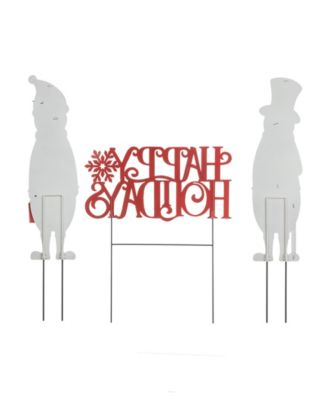 32"H Set of 3 Christmas Metal Snowman and HAPPY HOLIDAYS Yard Stake