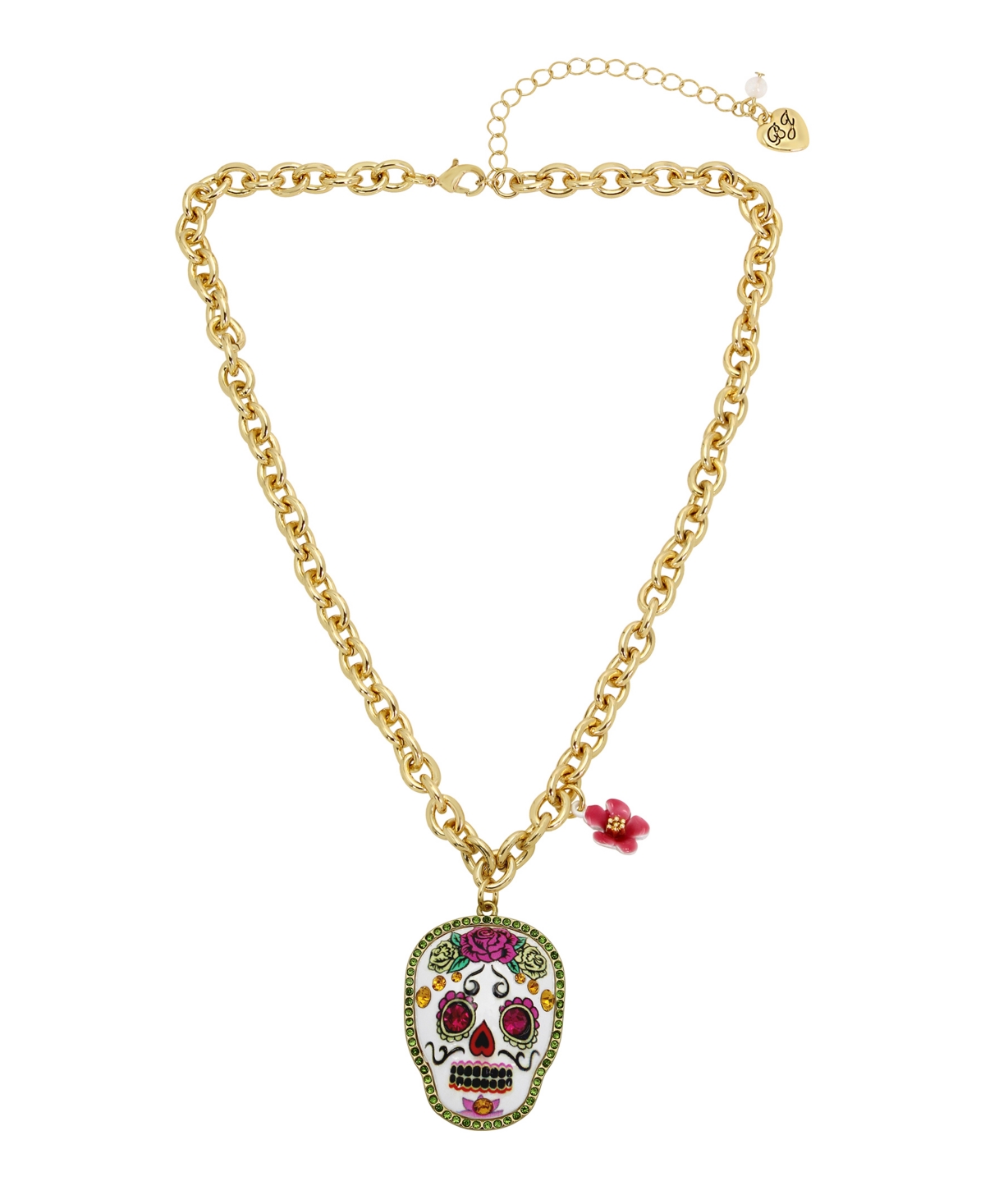Shop Betsey Johnson Faux Stone Sugar Skull Pendant Necklace In Multi
