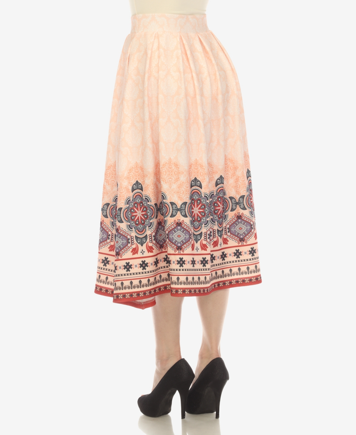 White Mark Plus Size Pleated Skirt With Border Print In Orange