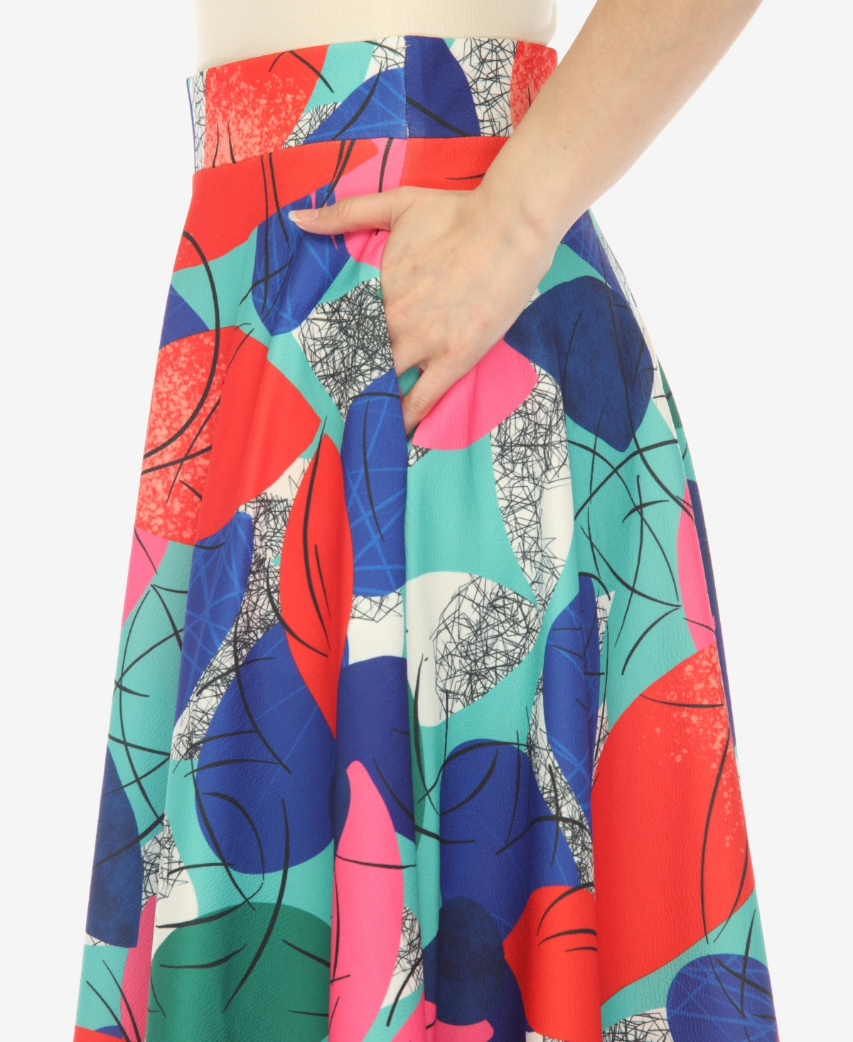 White Mark Women's Leaf Print Vintage Flared Midi Skirt In Red