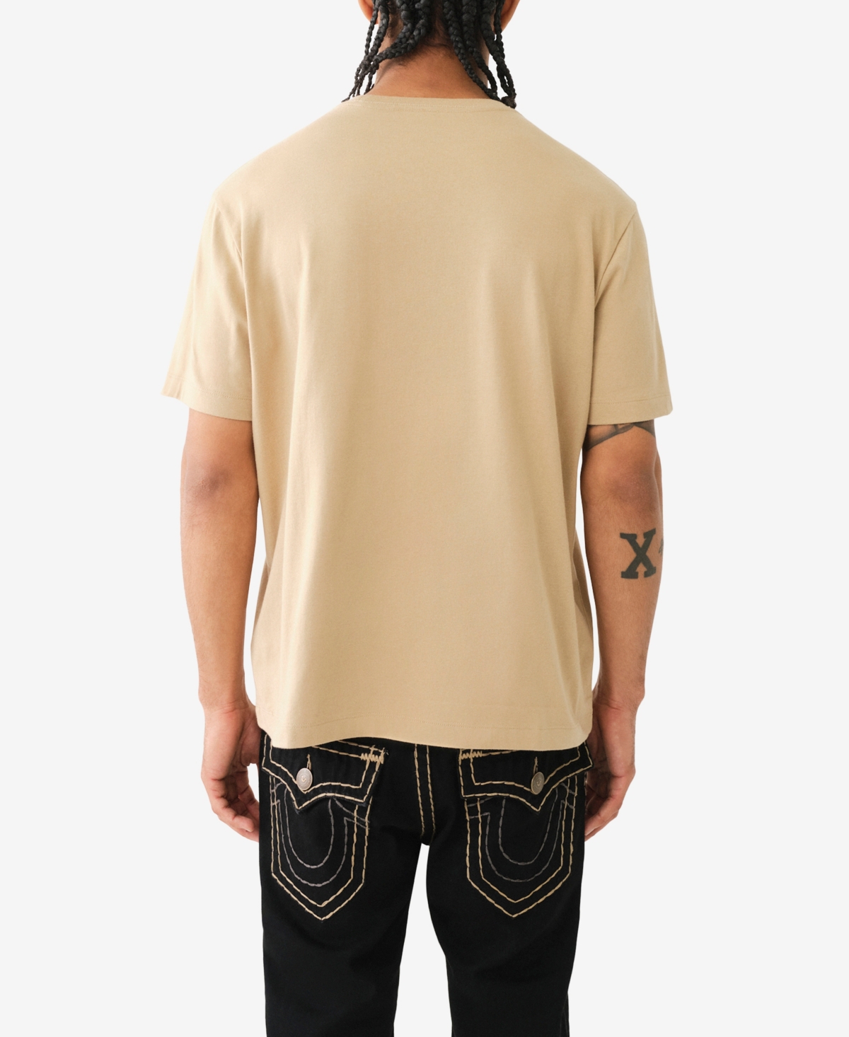 Shop True Religion Men's Short Sleeve Relaxed Chain Embro Tee In Beige