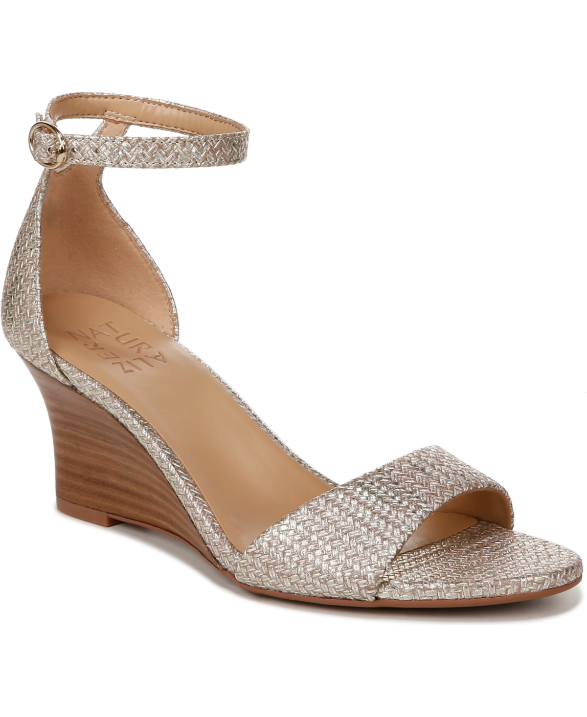 Shop Naturalizer Limited Edition Vera Ankle Strap Dress Sandals In Light Gold Woven Embossed Leather