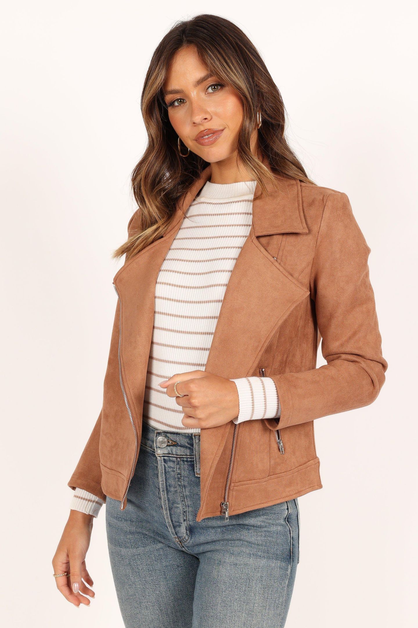 Женская куртка Petal and Pup Spencer Faux Suede Moto, цвет: Рыжевато-коричневый — фото 5