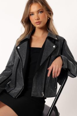 Elaina Crystal Studded Moto Jacket