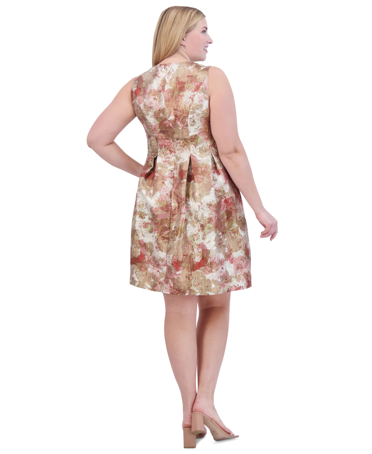 Vince Camuto Plus Size Printed Jacquard Pleated Dress In Multi