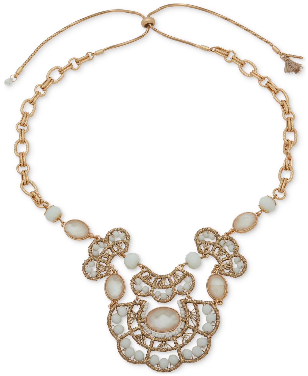 Gold-Tone White Bead 28" Frontal Necklace - White