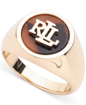 Lauren Ralph Lauren - Gold-Tone Tortoise-Look Logo Ring