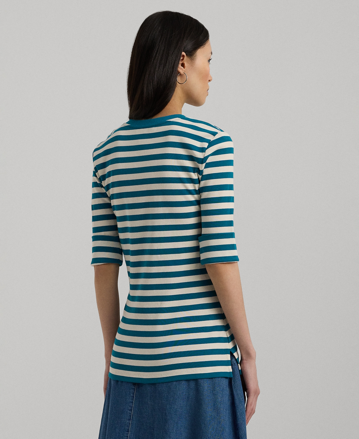 Lauren Ralph Lauren Petite Striped Henley Tee -Mascarpone Cream