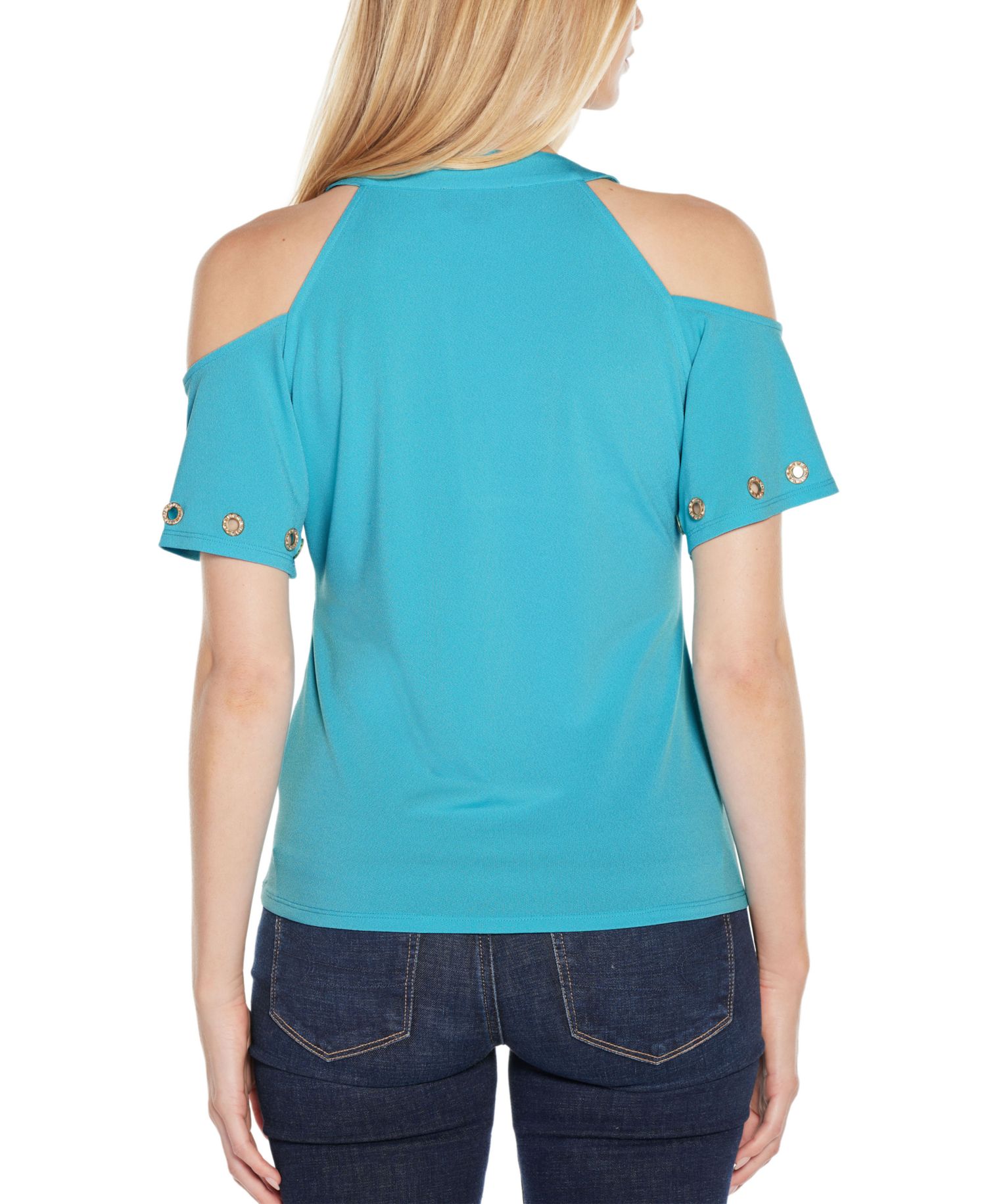 Women's Cold-Shoulder Grommet Trim Knit Top