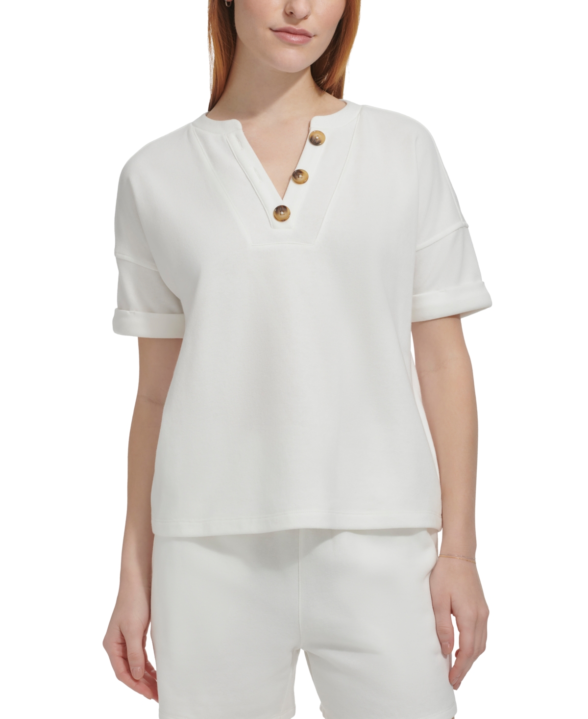 MARC NEW YORK ANDREW MARC SPORT WOMEN'S FRENCH TERRY HENLEY TOP 