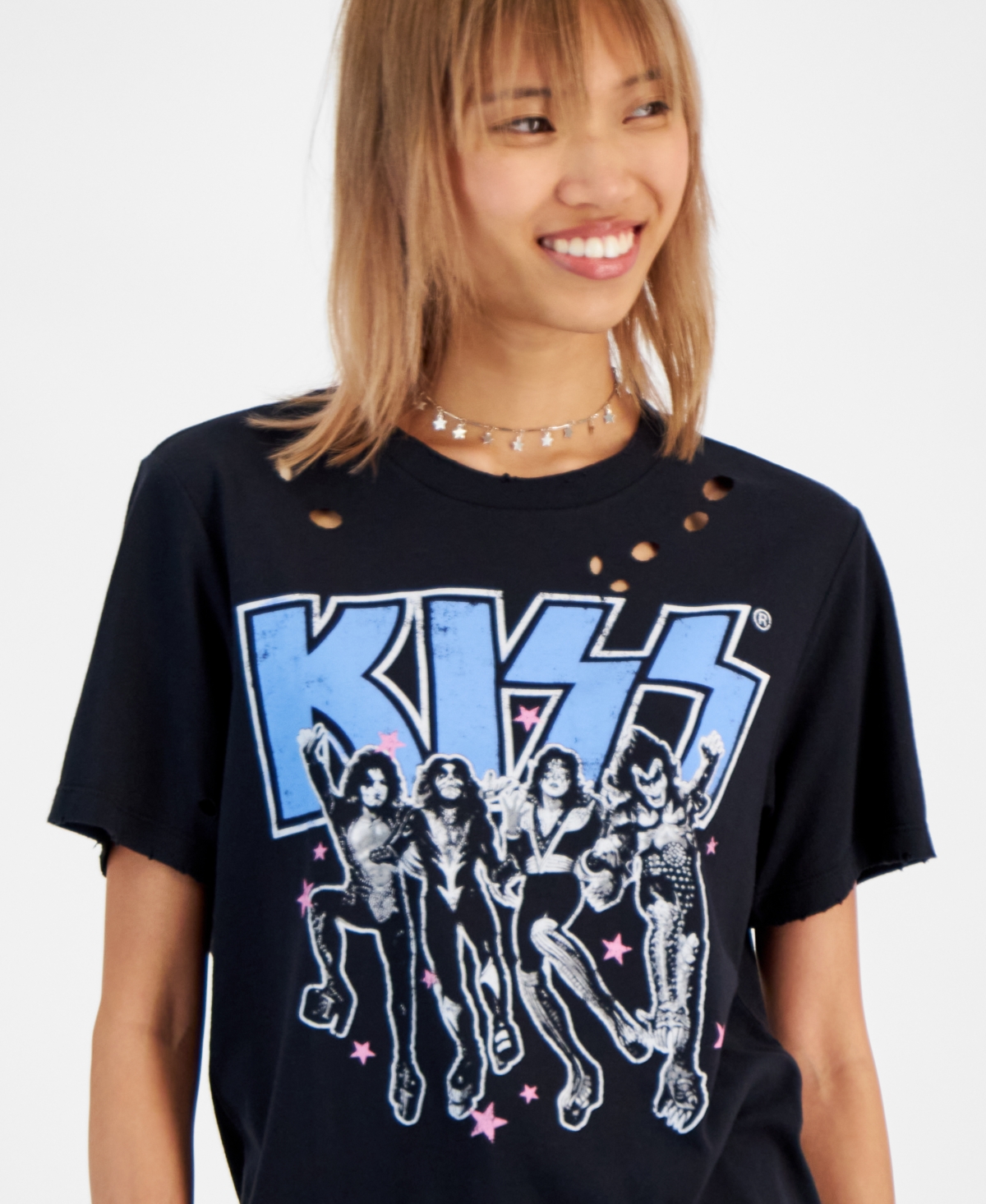 Grayson Threads, The Label Juniors' Kiss Distressed Graphic T-Shirt