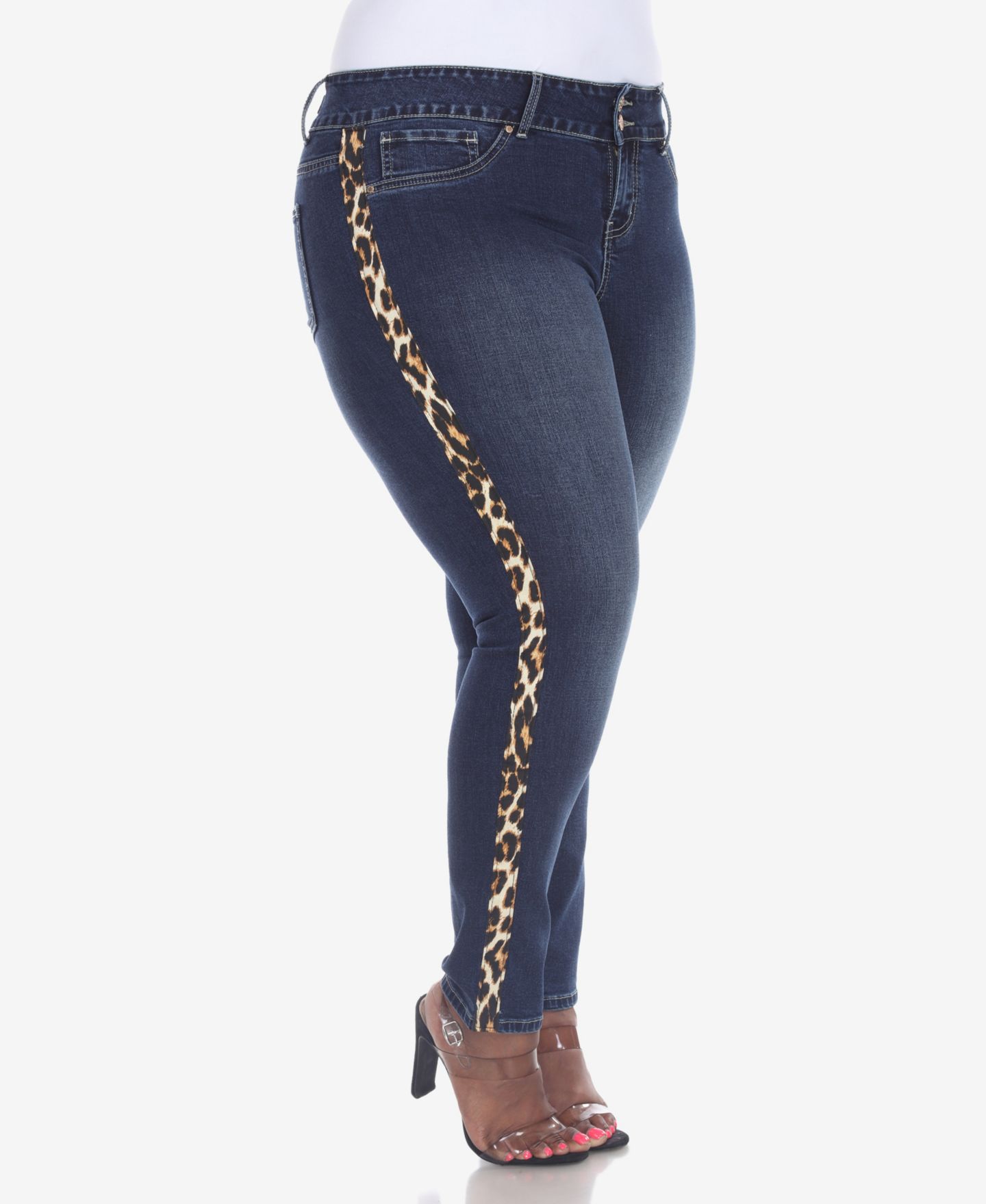 Женские джинсы White Mark Plus Size Super Stretch Denim with Cheetah Pannel, цвет: Синий — фото 1