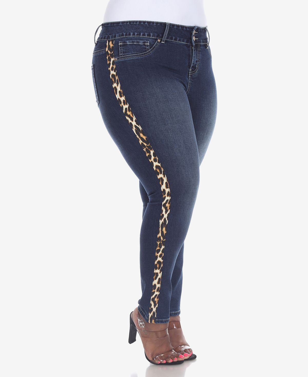 White Mark Plus Size Super Stretch Denim with Cheetah Pannel view 1 — MAYCSS fashion products