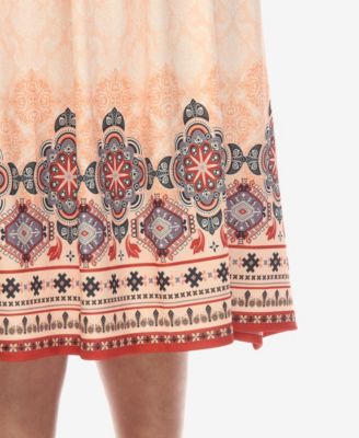 Plus Size Pleated Skirt with Border Print