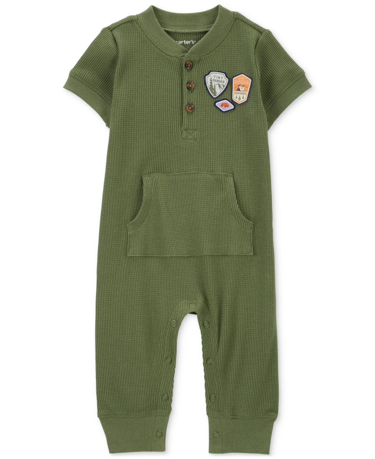 Carter's Baby Boys Waffle Knit Patch Jumpsuit In Green