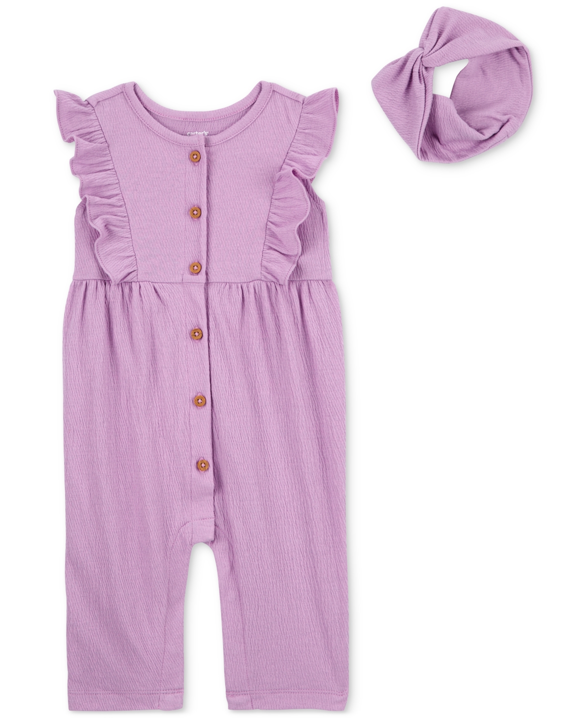 Shop Carter's Baby Girls Soft Crinkle Jumpsuit & Headwrap, 2 Piece Set In Purple