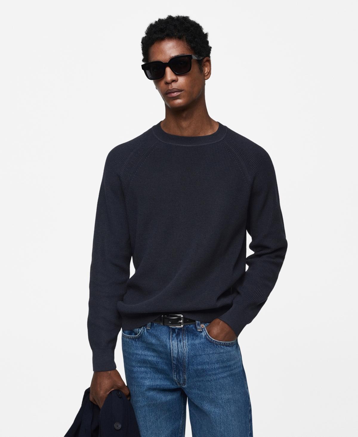 Shop Mango Men's Ribbed Round-neck Sweater In Dark Navy