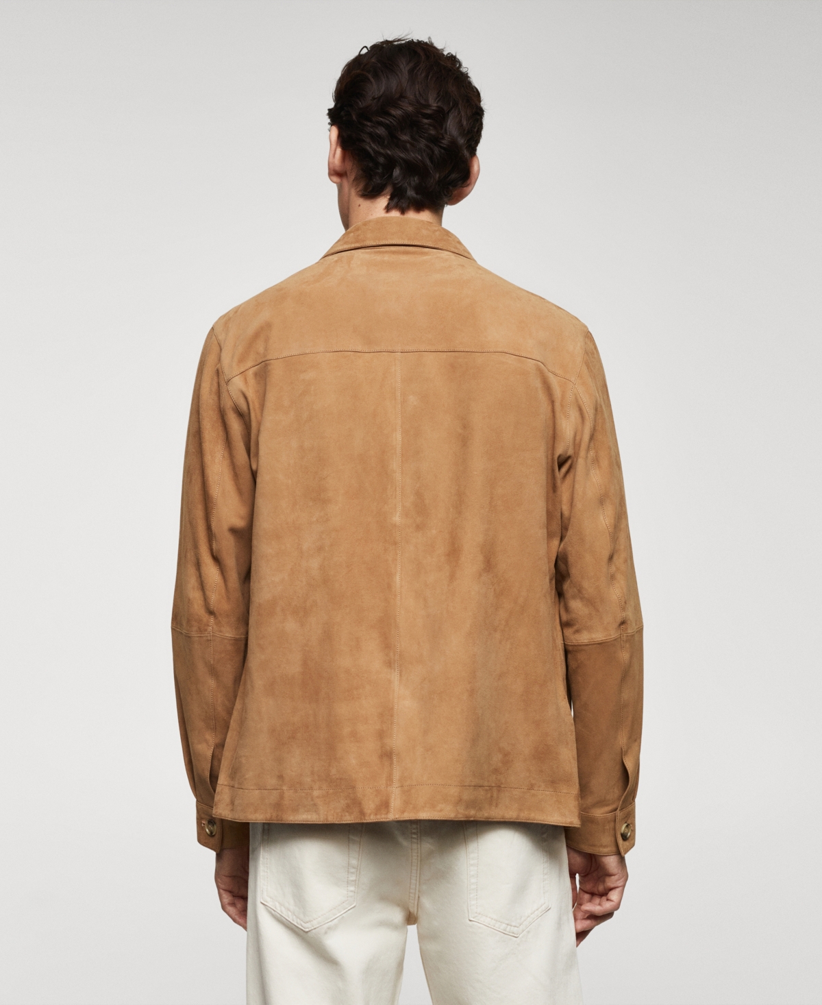 Shop Mango Men's Suede Leather Pocket Detail Overshirt In Medium Brown