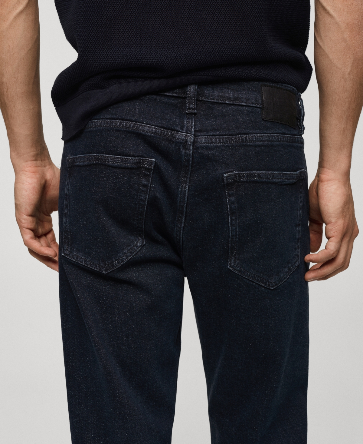 Shop Mango Men's Ben Tapered Cropped Jeans In Deep Dark Blue