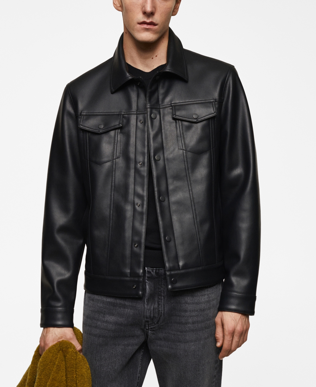 Shop Mango Men's Pockets Detail Polyurethane Jacket In Black