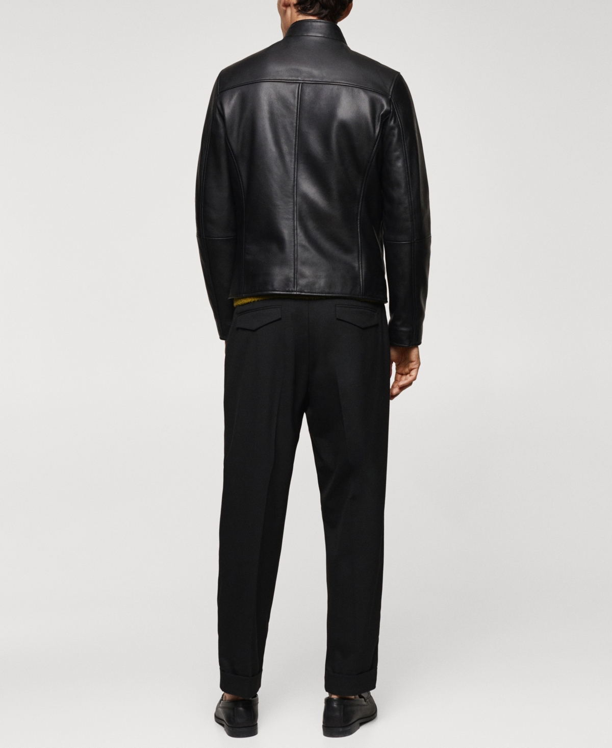 Mango Men's Zip-Detail Leather Biker Jacket