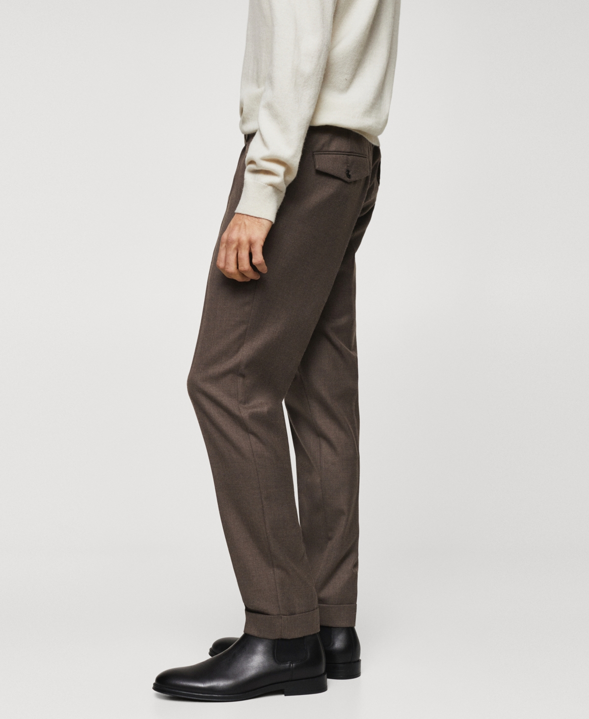 Shop Mango Men's Pleat Detail Wool Pants In Medium Bro