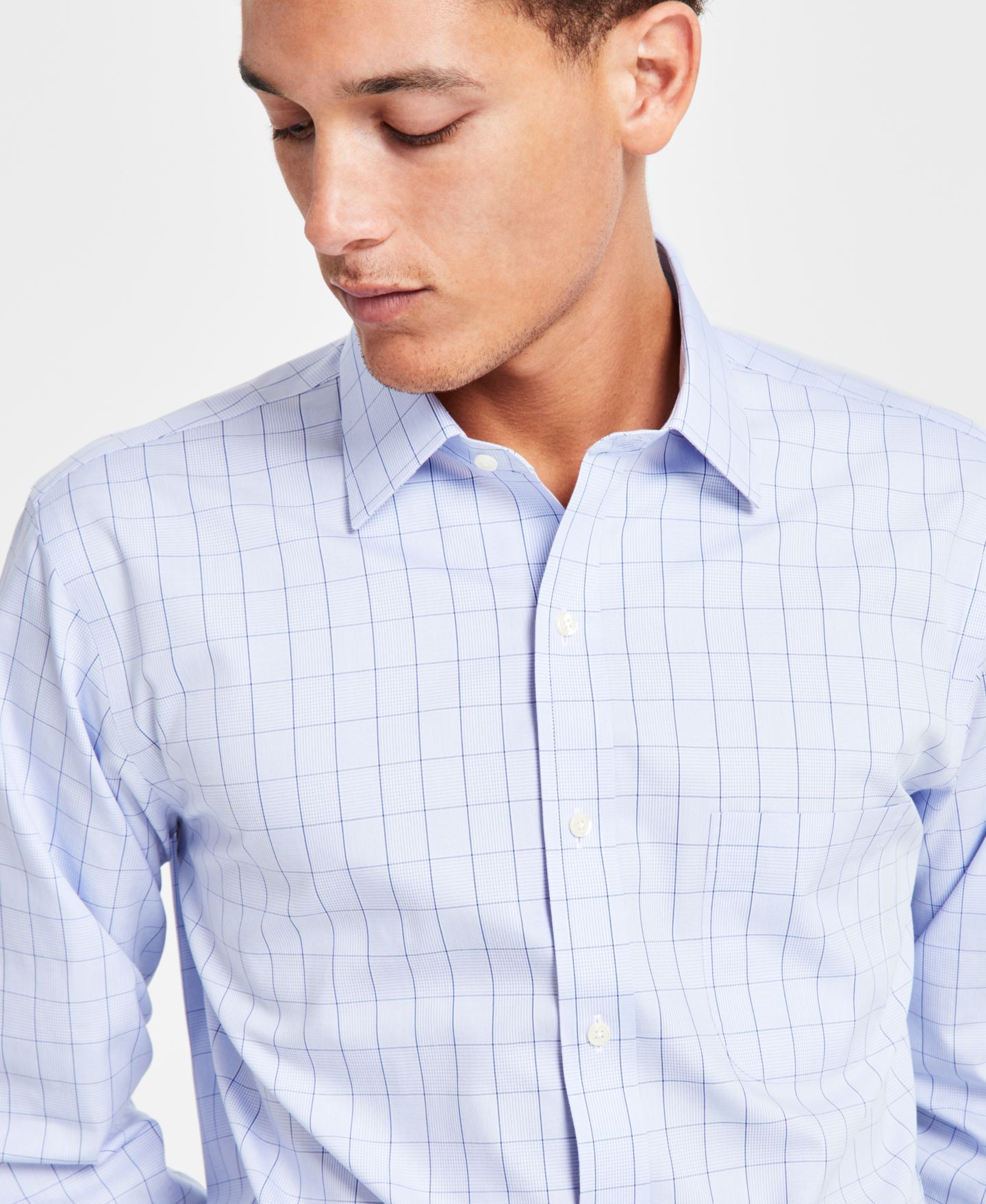 Мужская рубашка Brooks Brothers Regular Fit Non-Iron Spread Collar Check Pinpoint Dress Shirt, цвет: Синий — фото 3