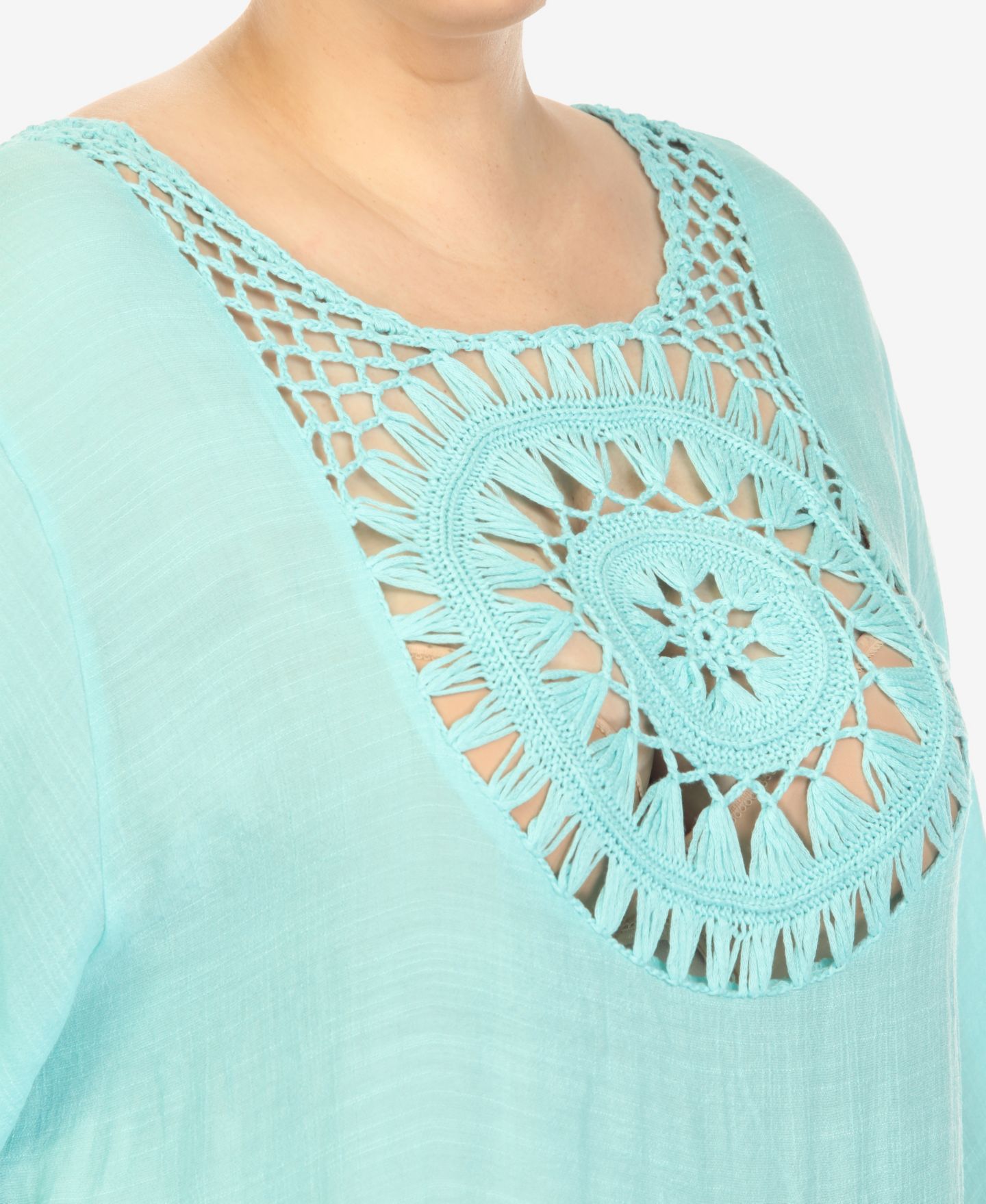 Женское платье White Mark Plus Size Crocheted Fringed Trim Cover Up, цвет: Мятный — фото 4