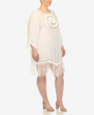 Plus Size Crocheted Fringed Trim Cover Up Dress