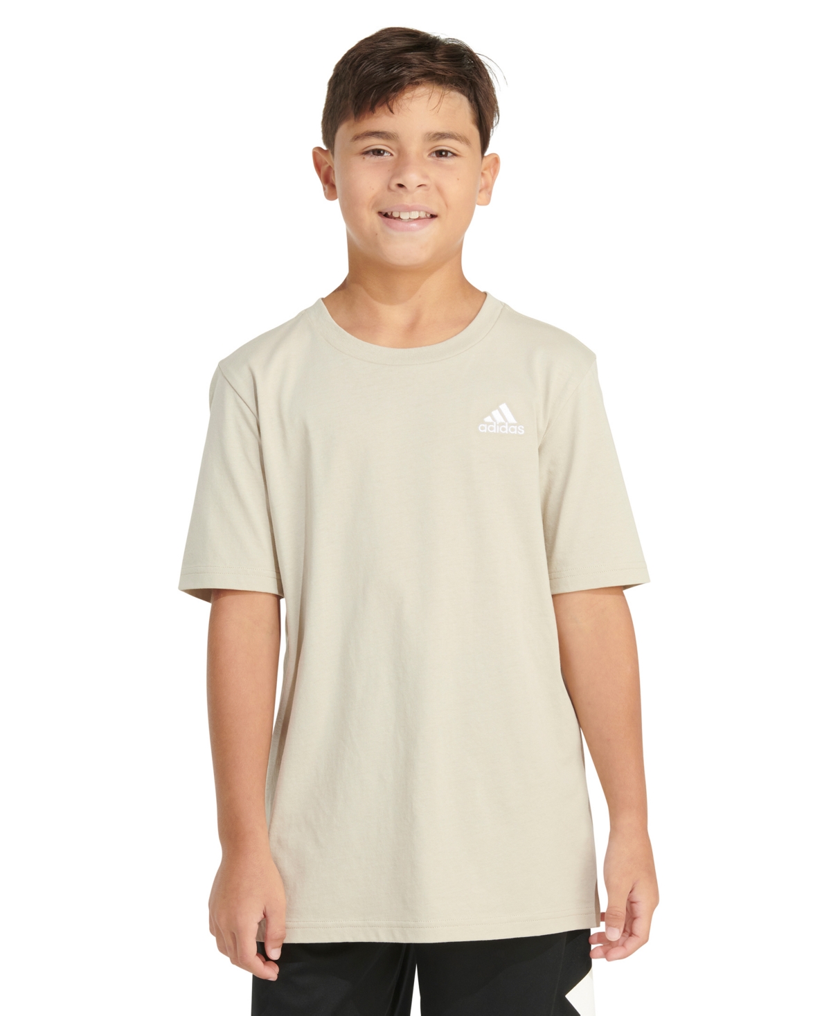 Shop Adidas Originals Big Boys Cotton Short-sleeve Essential Embroidered Logo T-shirt In Lt Tan