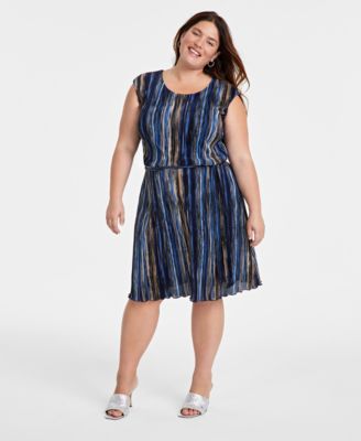 Connected - Plus Size Printed Sleeveless Belted Dress