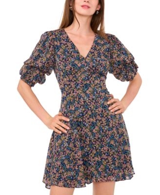 1.STATE Women's Bubble-Sleeve Back-Cutout Floral Mini Dress - Macy's