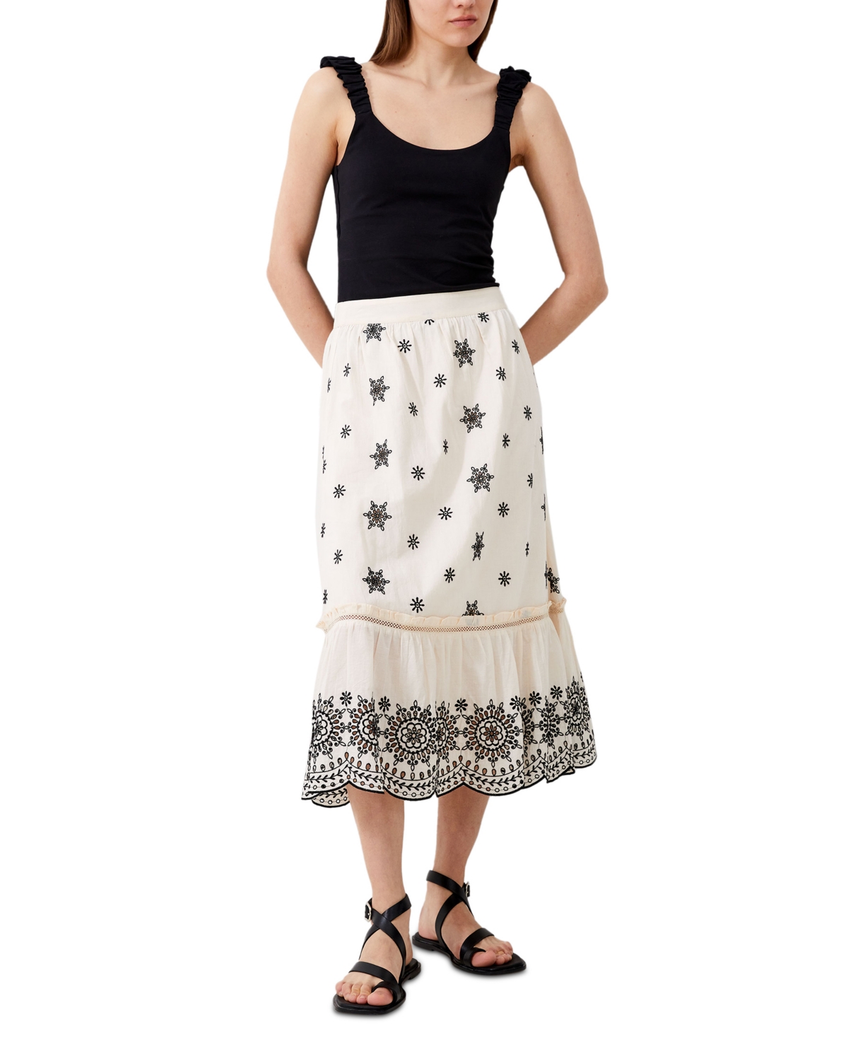 Women's Embroidered Midi Skirt - Classic Cream