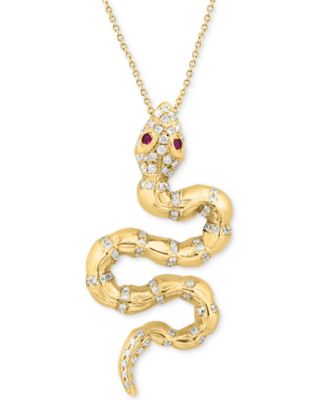 EFFY&reg; Diamond (1/2 ct. t.w.) & Ruby Accent Snake 16" Pendant Necklace in 14k Gold