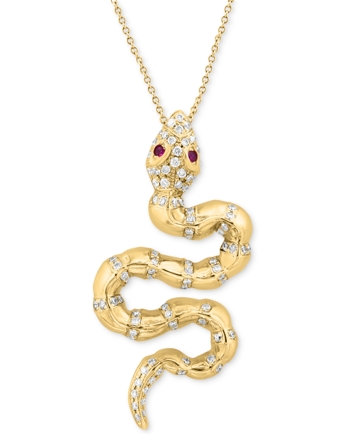 Effy Collection Effy Diamond (1/2 Ct. T.w.) & Ruby Accent Snake 16" Pendant Necklace In 14k Gold In Yellow Gol