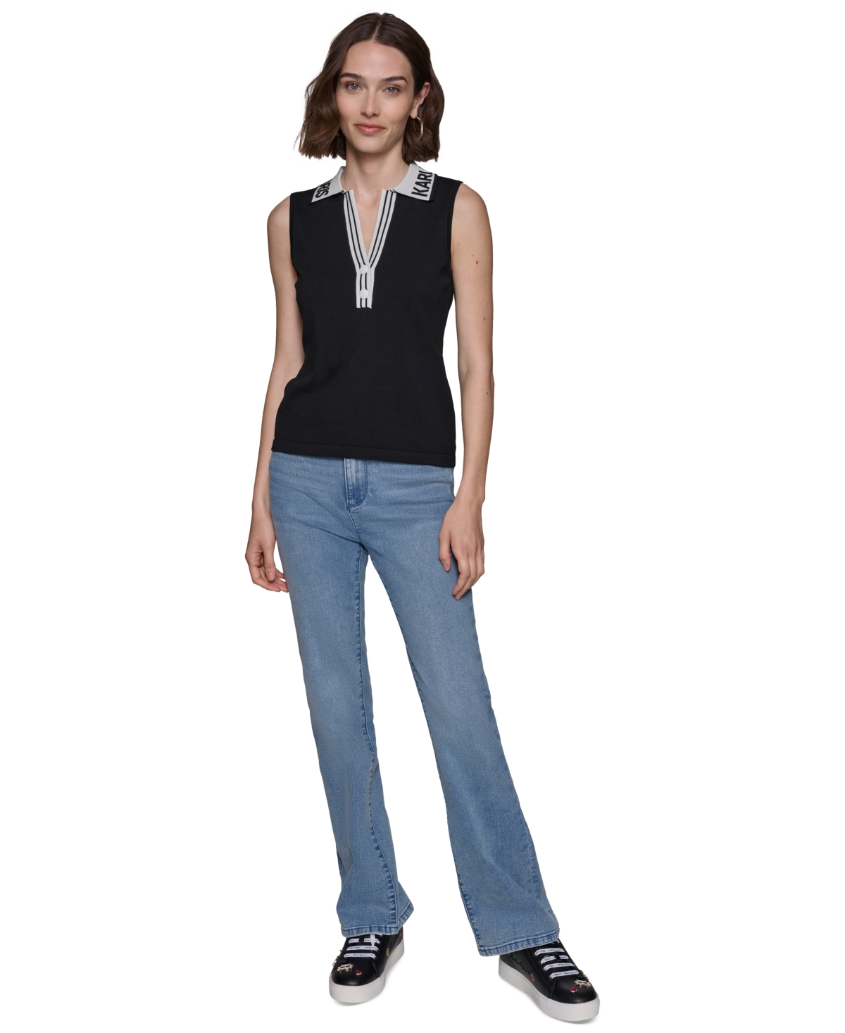 Karl Lagerfeld Paris Women's Sleeveless Logo Polo Sweater